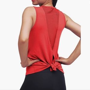 Red athletic tie back mesh tank top